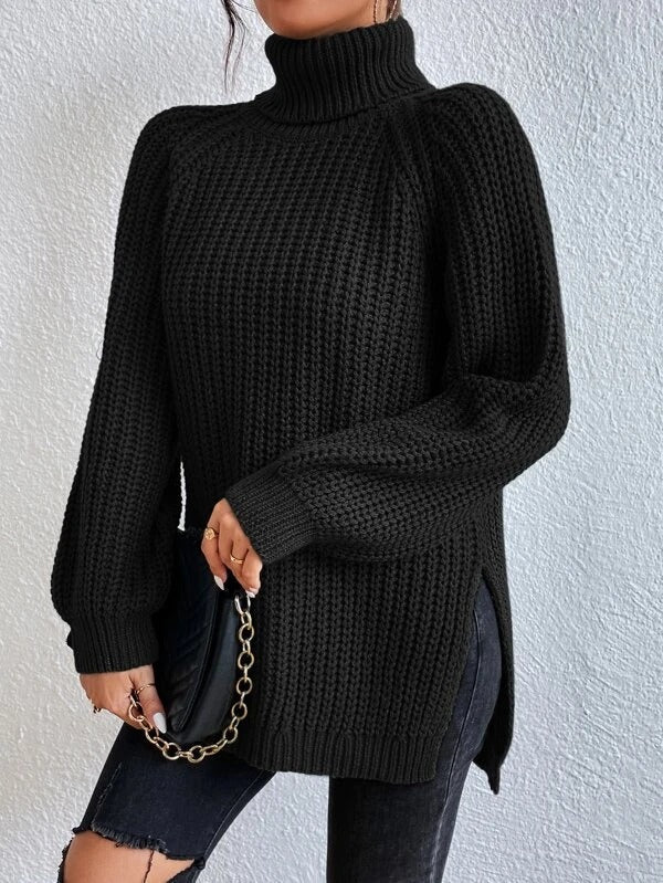 Monci® - Cooler schwarzer einfarbiger Pullover mit Rollkragen
