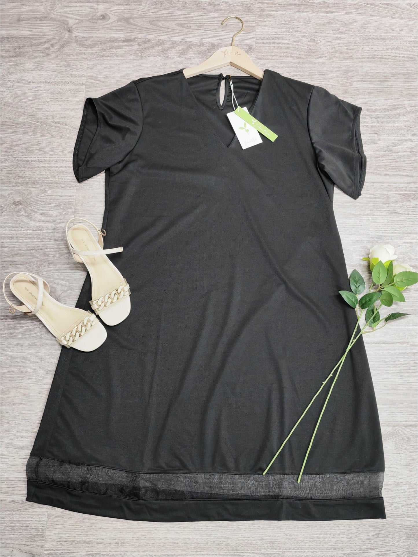FallStil® - Elegantes Schwarzes Minikleid mit geteilten Ärmeln V-Ausschnitt