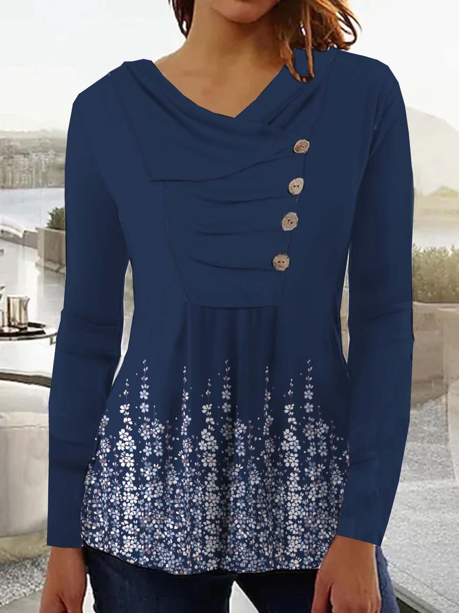 FallStil® - Langärmeliges Top mit blauem Druck