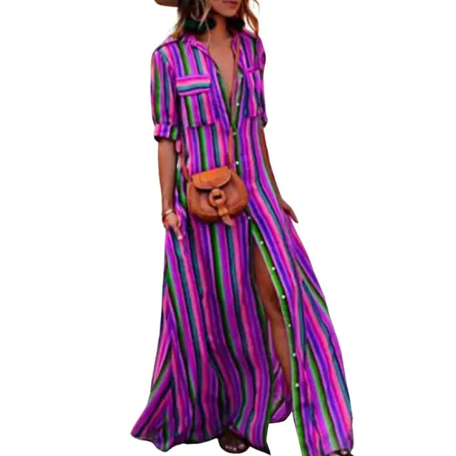 Lara - Bunte Streifen Maxikleid