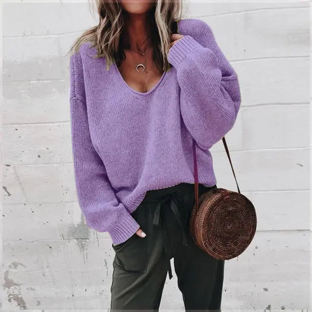 Schwarzer V-Ausschnitt Pullover - Emma