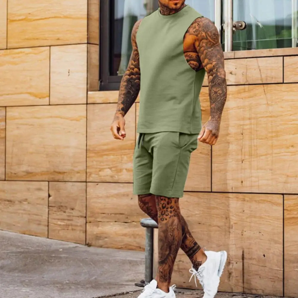 Schwarzes Athletik-Tanktop und Shorts Set für Herren – Modern und Funktional