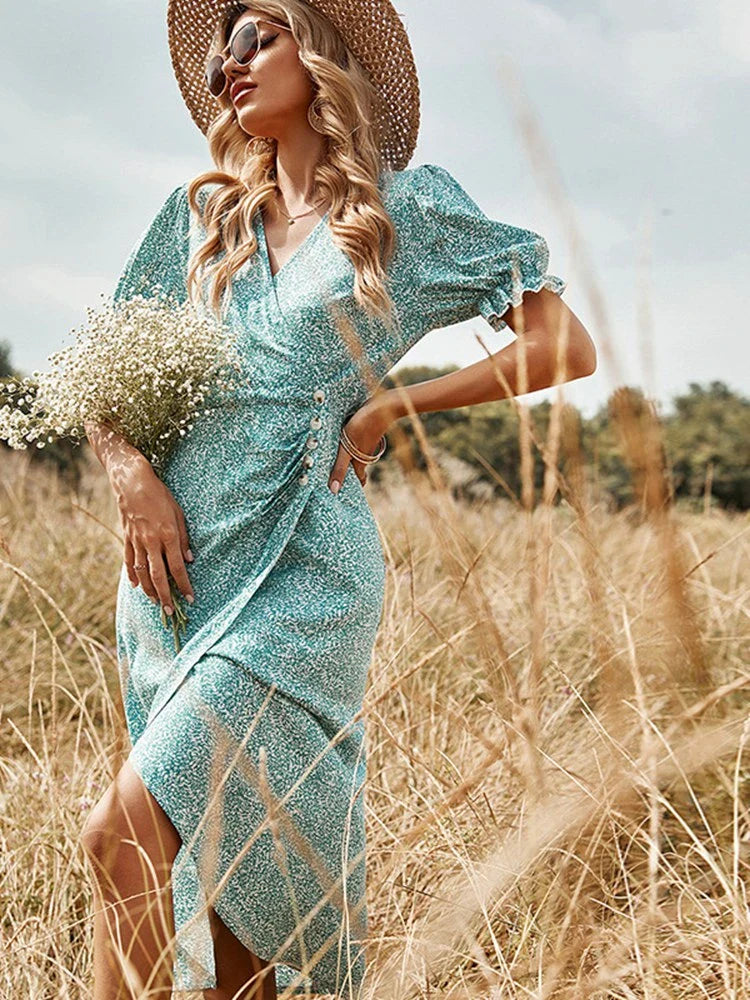 CORA - Plissiertes bedrucktes Kleid