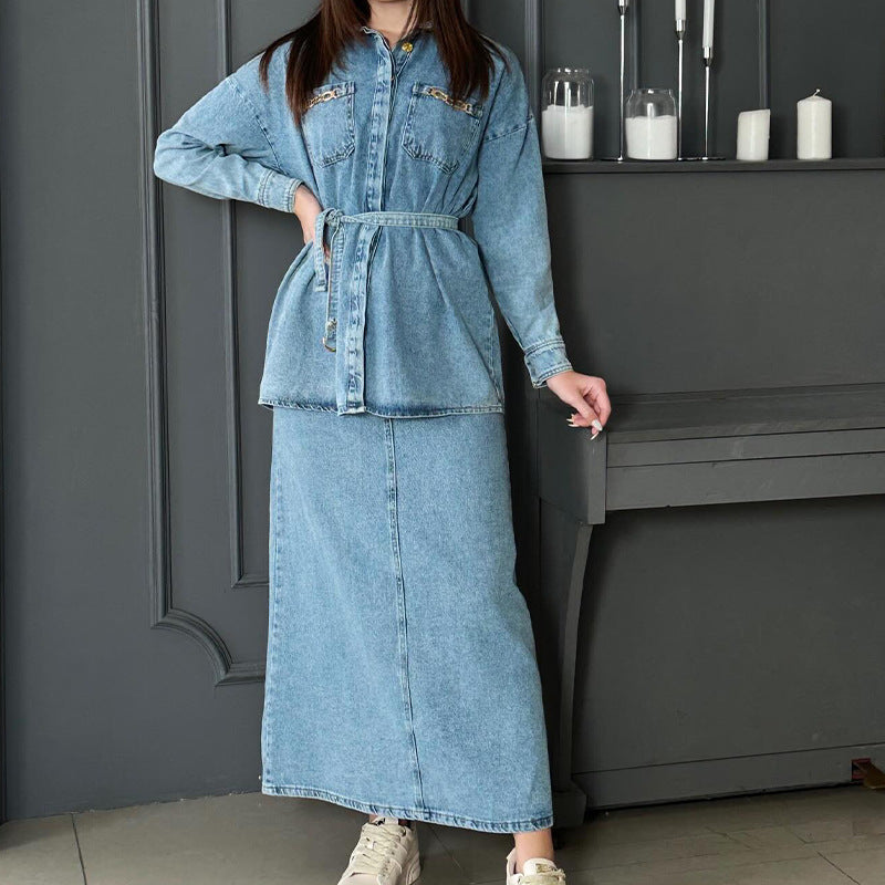 Leslie - Lässiges Set aus Denim-Oberteilen und -Röcken