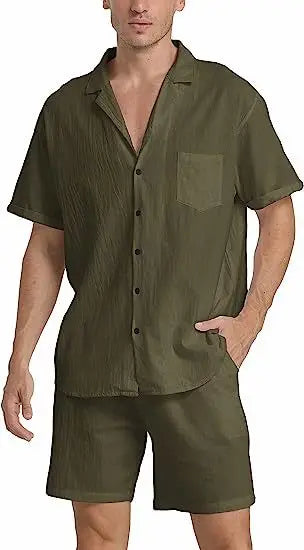 Schwarzes Kurzarm-Hemd und Shorts Set für Herren – Elegant und Vielseitig