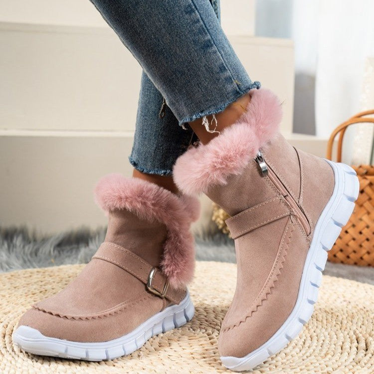 Reyna™ Warme knöchelhohe Schneestiefel aus Samt mit Schnallen-Design