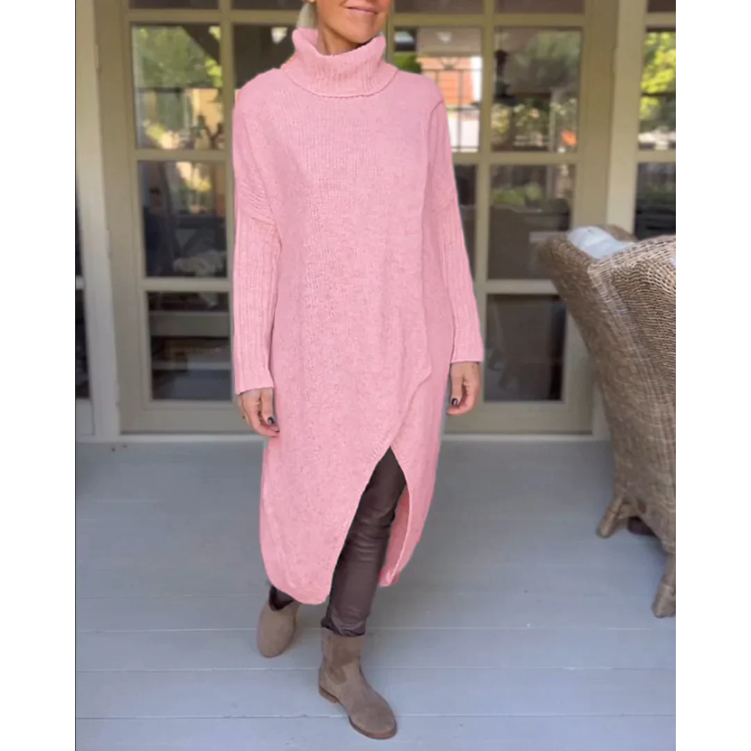AMALIE -  Langer Pullover mit hohem Halsausschnitt