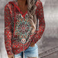 FallStil® - Rotes Mandala Print Kapuzen-Henley Sweatshirt mit langen Ärmeln