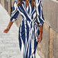 SpringStil® - Vertikal gestreiftes Midikleid mit Schnürung in Blau und Weiß
