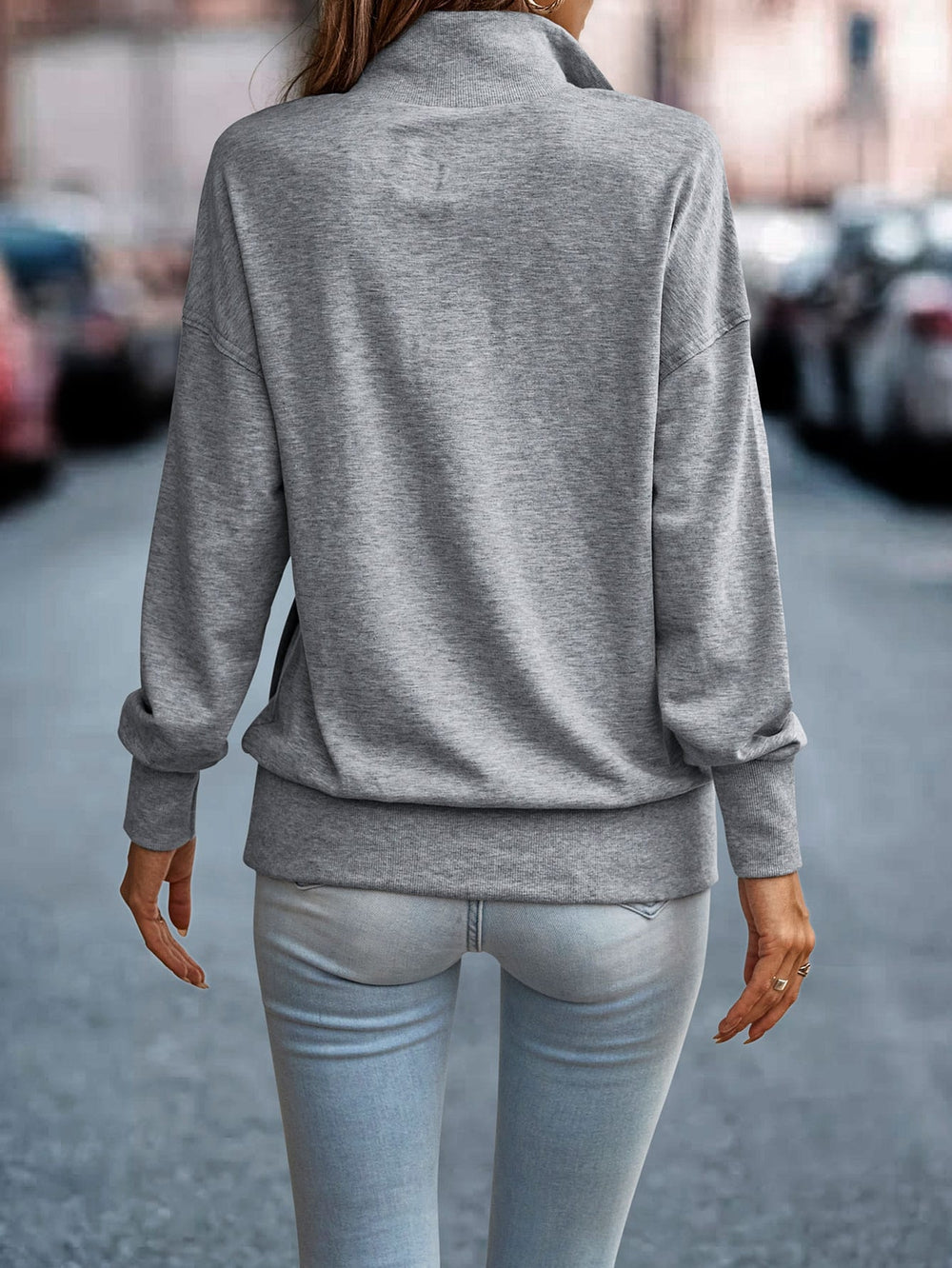 FallStil® - Bequemes graues unifarbenes langärmeliges Top