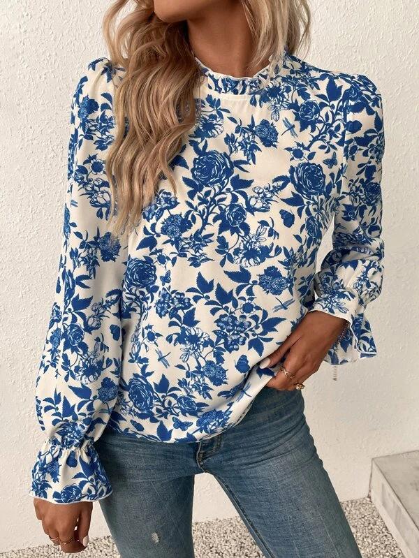 Even&Vil® - Sweet Plant Blaues langärmeliges Top