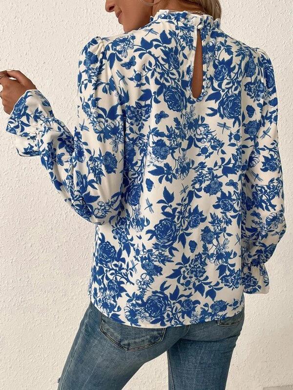 Even&Vil® - Sweet Plant Blaues langärmeliges Top