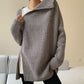 Lovja® - Grauer einfarbiger Pullover mit hohem Halsausschnitt