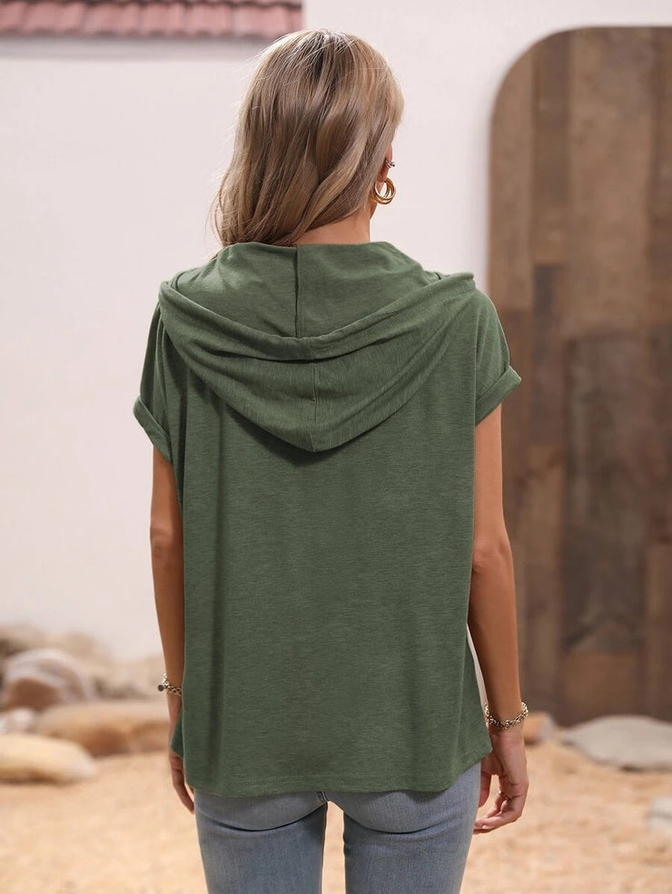 PureWear® - Grüner einfarbiger Kurzarm-Kapuzenpullover