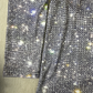 WinterTrend® - Silber Metallic Disco Flitter Druck V-Ausschnitt Langarm Top