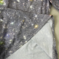 WinterTrend® - Silber Metallic Disco Flitter Druck V-Ausschnitt Langarm Top