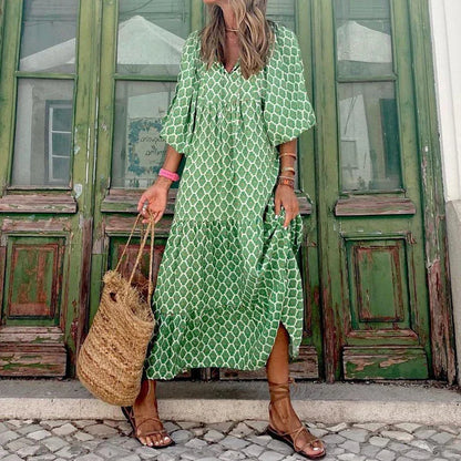 BioBlüte® Glamorous Soirée Bohemian Maxikleid mit V-Ausschnitt