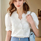 Retro V-Ausschnitt Besticktes Chiffonhemd - Ylana