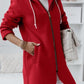 Even&Vil® - Motor Rot Ungleicher Saum Kapuzenpullover mit Reißverschluss Strickjacke