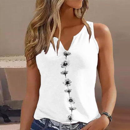SpringStil® - Weißes ärmelloses Daisy Tank-Top mit gekerbtem Ausschnitt