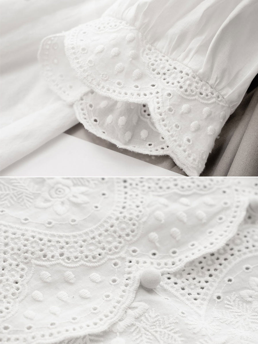 Retro V-Ausschnitt Besticktes Chiffonhemd - Ylana