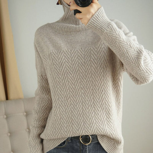 PureWear® - Chevron Langarmpullover mit hohem Halsausschnitt