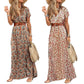 Helena - Florales Maxikleid mit Gürtel in Braun