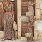 Helena - Florales Maxikleid mit Gürtel in Braun