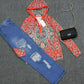 FallStil® - Rotes Mandala Print Kapuzen-Henley Sweatshirt mit langen Ärmeln
