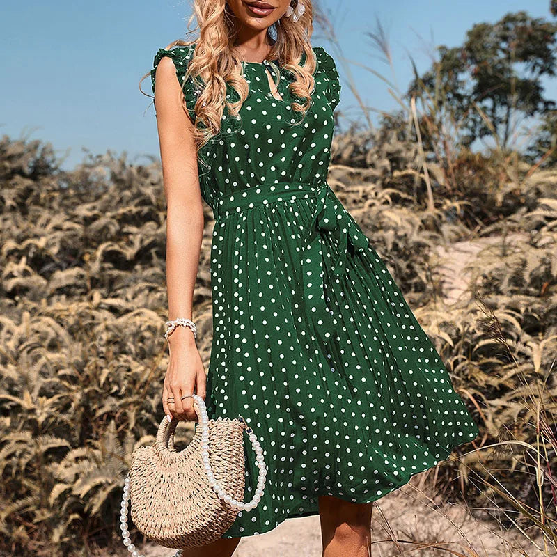 Lara - Schwarzes Tupfenkleid im Boho-Stil