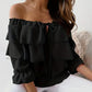 Henriette - Damen Bluse aus lockerem Chiffon mit Schulterfreiheit und Volantkante, elastischem Schultergurt
