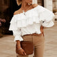 Henriette - Damen Bluse aus lockerem Chiffon mit Schulterfreiheit und Volantkante, elastischem Schultergurt