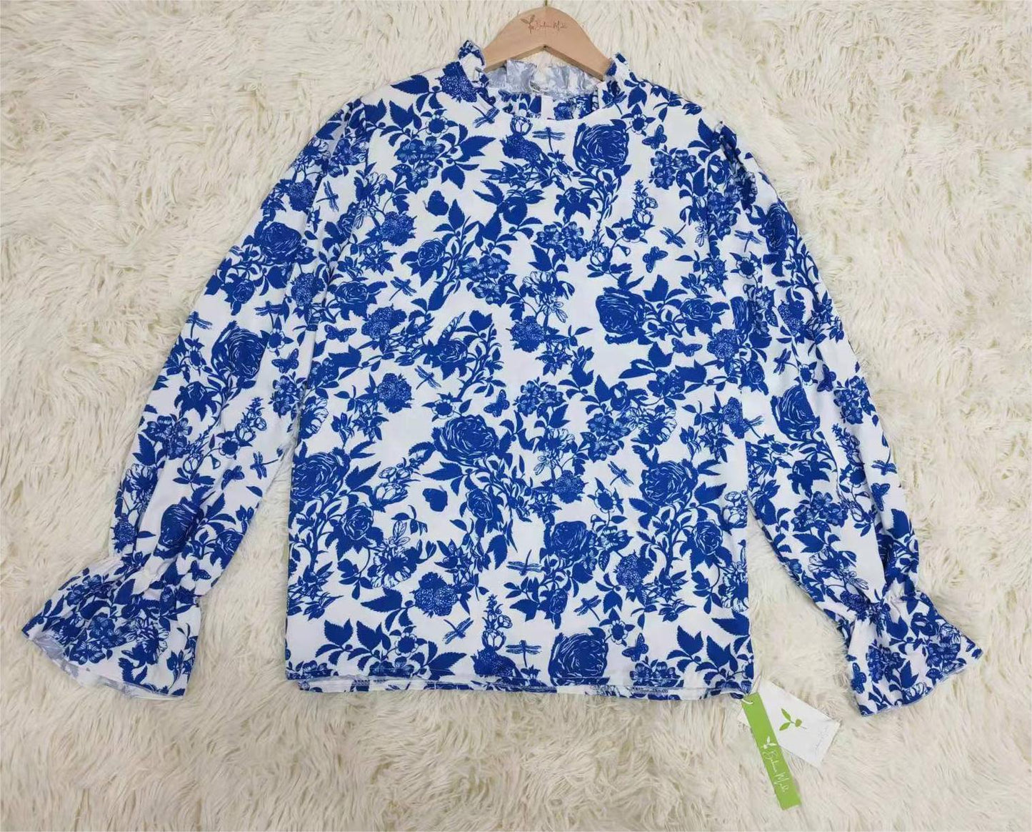 Even&Vil® - Sweet Plant Blaues langärmeliges Top