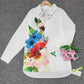 FallStil® - Aquarellblume Knopfleiste Tunika-Bluse