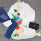 FallStil® - Aquarellblume Knopfleiste Tunika-Bluse