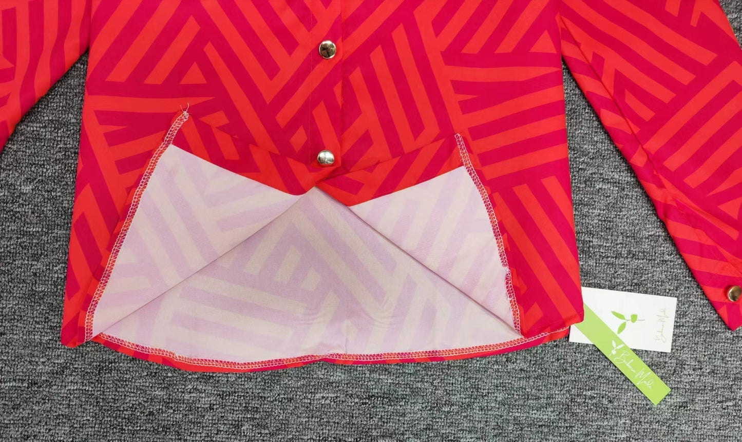 FallStil® - Rosa und orangefarbene Bluse mit Zick-Zack-Streifen und Knopfleiste