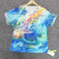 FallStil® - Watercolor Print Krawattenärmel Knopfleiste V-Ausschnitt Top