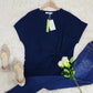 FallStil® - Marineblaues Hemd mit kurzen Ärmeln und Frontknoten
