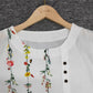 FallStil® - Weißes Floral Vine Kurzarm-Top mit Rundhalsausschnitt