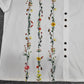 FallStil® - Weißes Floral Vine Kurzarm-Top mit Rundhalsausschnitt