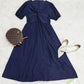 SpringStil® - Marineblaues einfarbiges Midikleid mit kurzen Ärmeln