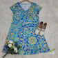 SpringStil® - Ozeanblaues knielanges Minikleid mit Mandaladruck und kurzen Ärmeln