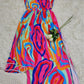 SpringStil® - Bunter Wirbel Kaltes Schulterkleid mit hohem Schlitz Maxikleid