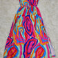 SpringStil® - Bunter Wirbel Kaltes Schulterkleid mit hohem Schlitz Maxikleid