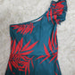FallStil® - Maui Orange Palmetto Blue Asymmetrisches Maxikleid mit Rüschen