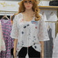 SpringStil® - Geospitze Mesh Floral Print Weiß ¾ Ärmel Top