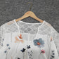 SpringStil® - Geospitze Mesh Floral Print Weiß ¾ Ärmel Top
