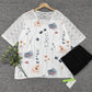 SpringStil® - Geospitze Mesh Floral Print Weiß ¾ Ärmel Top