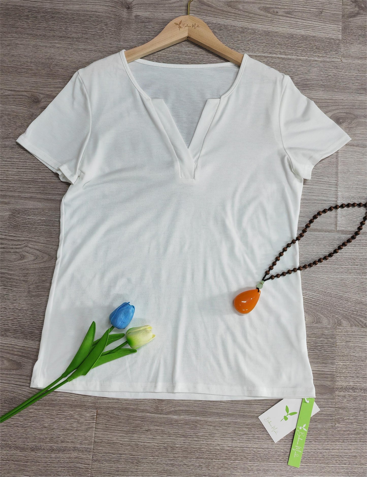 SpringStil® - Weißes kurzärmeliges einfarbiges Top