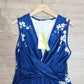 FallStil® - Weißes Kirschblüten-Königsblau Midikleid mit verdrehter Front